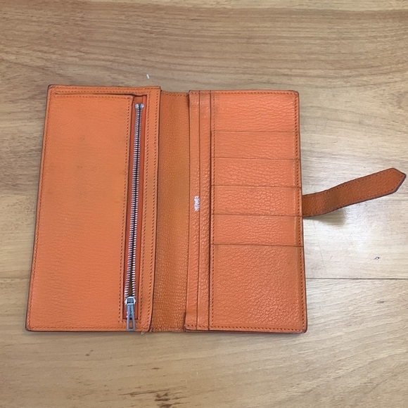 Hermès Bearn Soufflet Wallet Orange Epsom Leather Vintage FAIR CONDITION - Picture 6 of 15